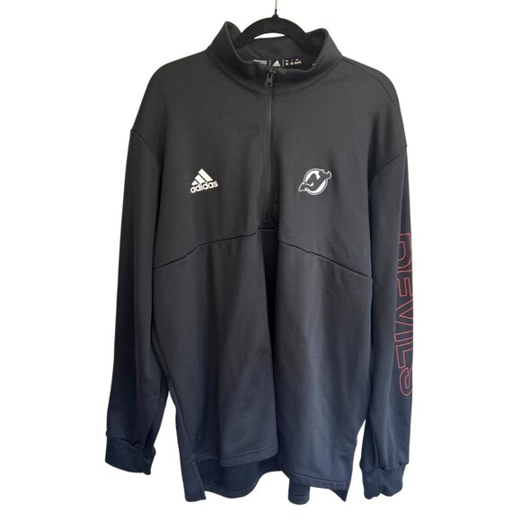 Adidas New Jersey Devils Jacket Men Size 2XL Black Pullover 1/4 Zip Long Sleeve - Picture 1 of 9